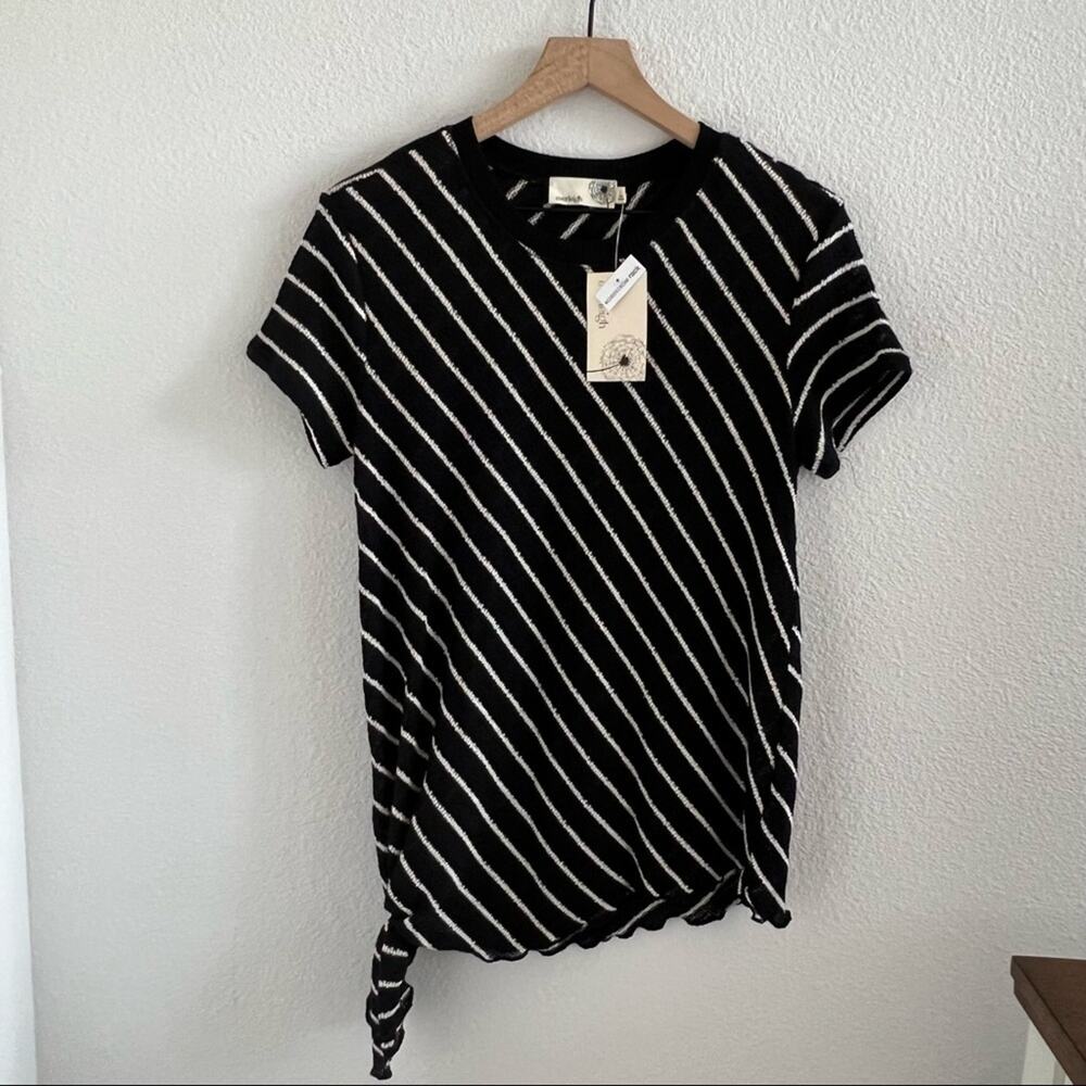 NWT Everleigh Striped Open Knit Top Short Sleeve Nordstrom Rack Tie Side Small